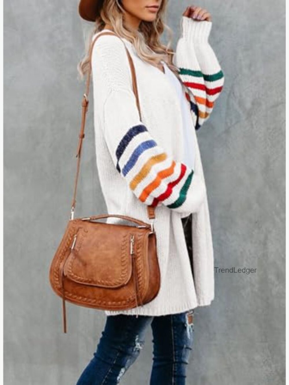 Striped Color Block Open Front Knit Cardigan Long Sleeve Lightweight - Picture 3 of 7